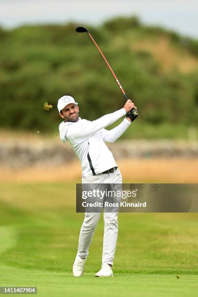 Joël Stalter of France takes their second shot on the 18th hole during Day One of the Hero Open at Fairmont St Andrews on July 28, 2022 in St...