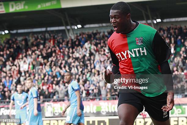 Genero Zeefuik of NEC during the Dutch Eredivisie match between NEC Nijmegen and FC Twente at Stadium De Goffert on March 11, 2012 in Nijmegen,...