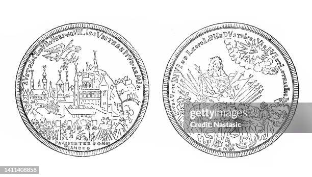 commemorative medal of the occupation of buda - street budapest stock illustrations