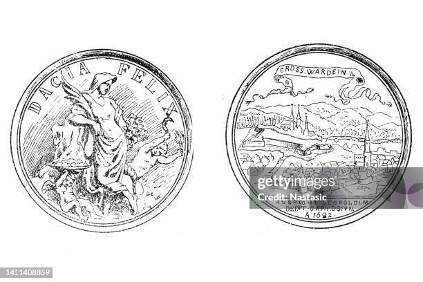 commemorative medal for the recapture of oradea (nagyvárad) - street budapest stock illustrations