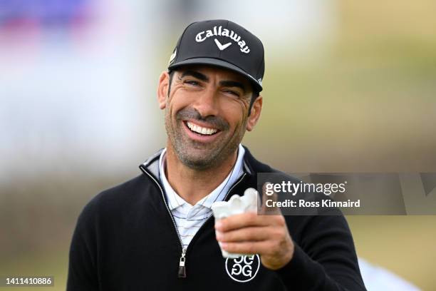 Alvaro Quiros of Spain reacts on the 18th hole during Day One of the Hero Open at Fairmont St Andrews on July 28, 2022 in St Andrews, Scotland.