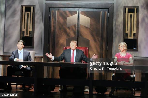 Donald Trump, Donald Trumpr, Jr and Ivanka Trump during the Celebrity Apprentice livre season finale on May 16, 2010 in New York City.