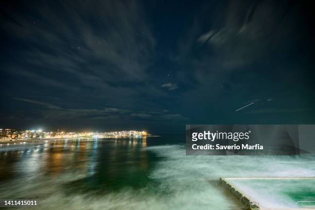 The night sky is illuminated by a meteor shower on July 28, 2022 in Sydney, Australia. The Piscis Austrinids, the Southern Delta Aquariids, and the...