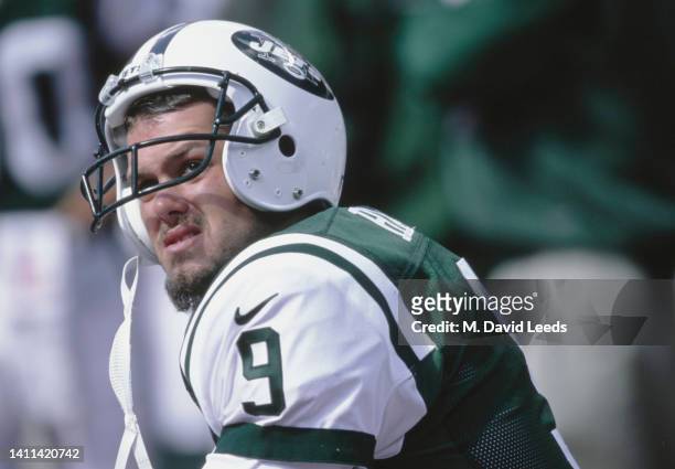 John Hall, Kicker for the New York Jets looks on from the side line during the American Football Conference East Division game against the Pittsburgh...