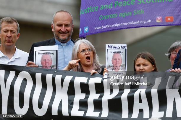 The group Faces And Voices of Recovery hold a protest outside the Scottish Parliament as Scotland’s drugs death figures are published on July 28,...