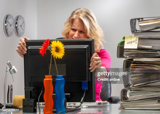 young woman in office working late - netherlands map stockfoto's en -beelden