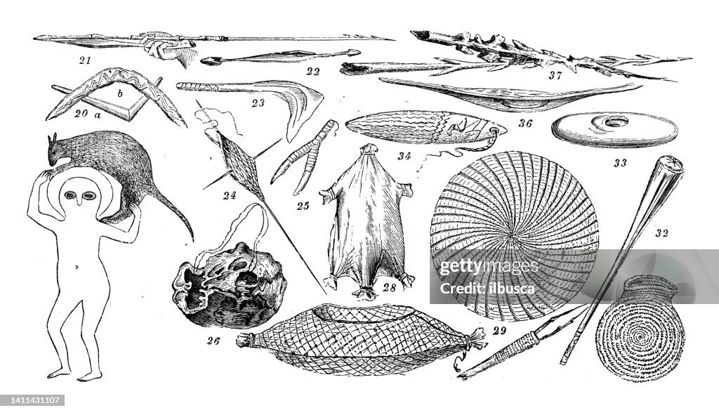 Antique illustration, ethnography and indigenous cultures: Tools of Australian aboriginal