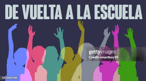 back to school in spanish, de vuelta a la escuela. - set square stock illustrations