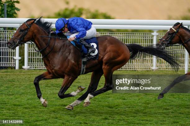 William Buick riding New London win The John Pearce Racing Gordon Stakes during day three of the Qatar Goodwood Festival at Goodwood Racecourse on...