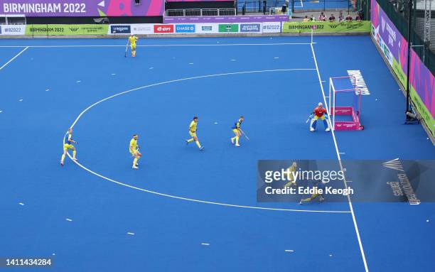 Team Australia warms up during a Men's Hockey training session ahead of the Birmingham 2022 Commonwealth Games at the University of Birmingham Hockey...