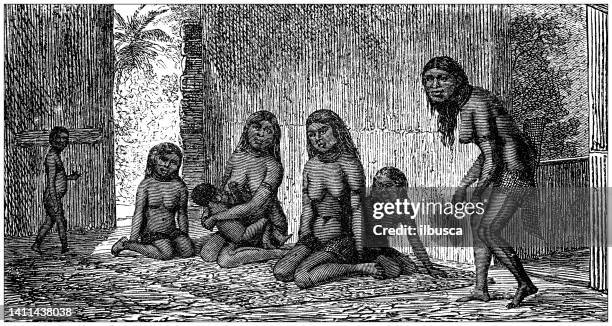 antique illustration, ethnography and indigenous cultures: ualan, caroline islands - melanesia stock illustrations