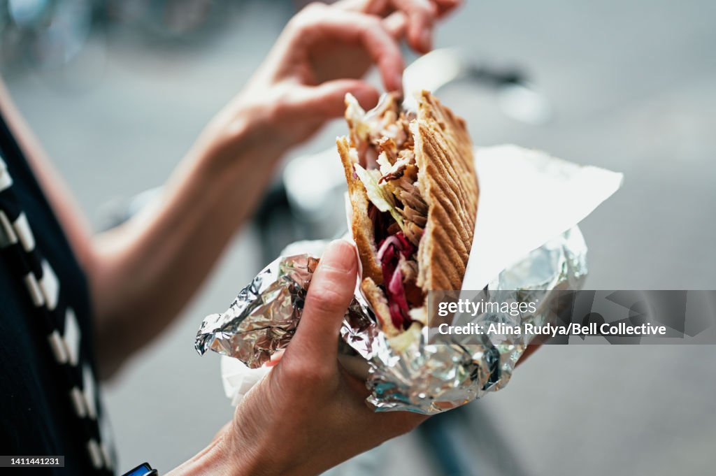 Close-up of a doner kebab