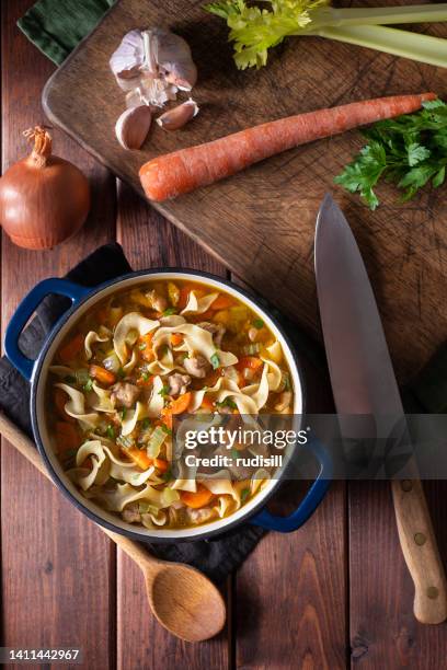 sopa de pollo con fideos - sopa de pollo con fideos fotografías e imágenes de stock
