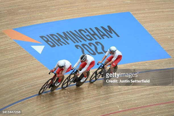 Team England during training ahead of the track cycling at the Birmingham 2022 Commonwealth Games at the velodrome on July 28, 2022 on the London,...