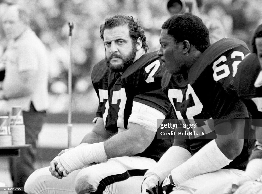 Lyle Alzado takes break during AFC Playoffs - Raiders v. Jets