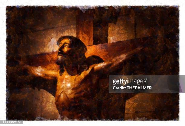 bildbanksillustrationer, clip art samt tecknat material och ikoner med jesus christ in the cross - digital manipulation - the crucifixion