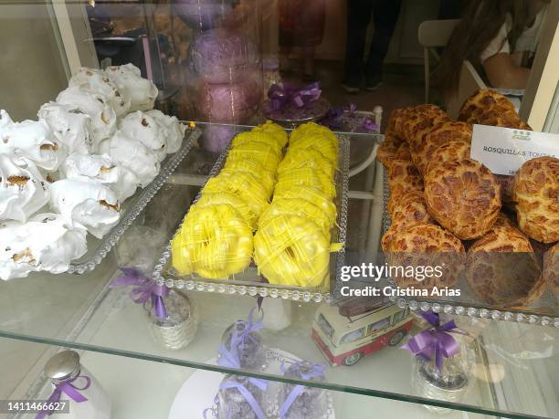 Rosquillas de San Isidro, typical of Madrid in the window of a pastry shop on May 22, 2022 in Madrid, Spain.