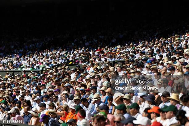 Crowd watching the Men's Singles Semi-Final between Novak Djokovic of Serbia and Cameron Norrie of United Kingdom at The Wimbledon Lawn Tennis...