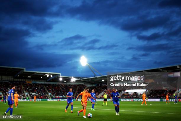 Danielle van de Donk of The Netherlands controls the ball during the UEFA Women's Euro England 2022 Quarter Final match between France and...