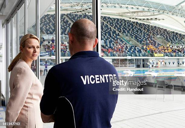 In this handout image provided by Fondation Princesse Charlene, HSH Princess Charlene of Monaco visits the Melbourne Sports and Aquatic Centre on...