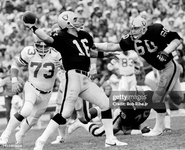 Raiders QB Jim Plunkett during AFC Playoff game, January 15, 1983 in Los Angeles, California.