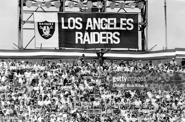 Raiders fans in stands during AFC Playoff game, January 15, 1983 in Los Angeles, California.