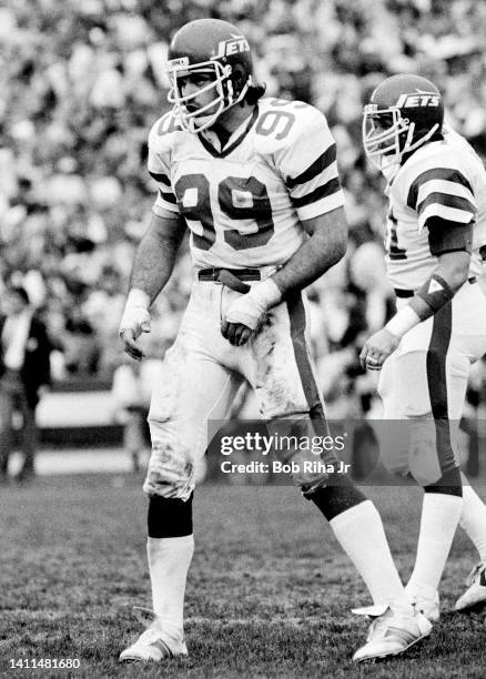 New York Jets Mark Gastineau during AFC Playoff game, January 15, 1983 in Los Angeles, California.