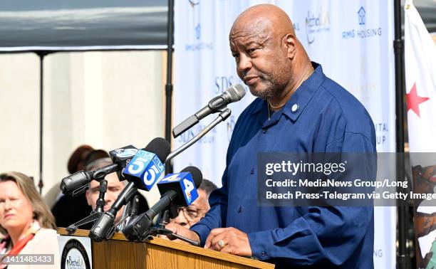 Los Angeles, CA Rev. Dr. Kelvin T. Calloway Sr. Pastor of Bethel A.M.E. Speaks during the groundbreaking ceremony for a 53-unit permanent supportive...