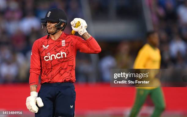 England batsman Jason Roy leaves the field after being dismissed during the 2nd Vitality IT20 match between England and South Africa at Sophia...