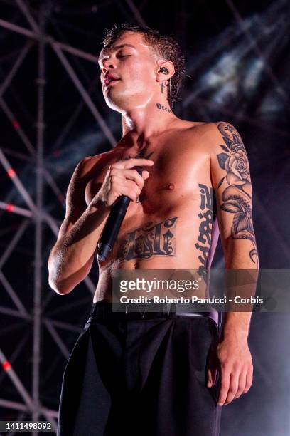 Italian singer Blanco performs on July 28, 2022 in Rome, Italy.
