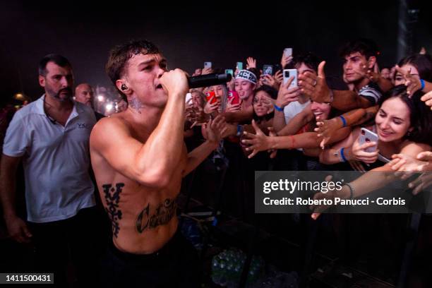 Italian singer Blanco performs on July 28, 2022 in Rome, Italy.