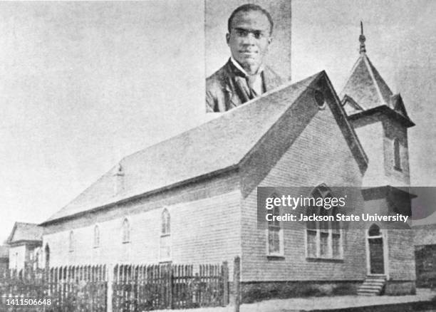 Mt. Helm Baptist Church photograph has insert of Rev. James A. Mitchell, Pastor. Mt. Helm Baptist Church was the temporary quarters for the boarding...