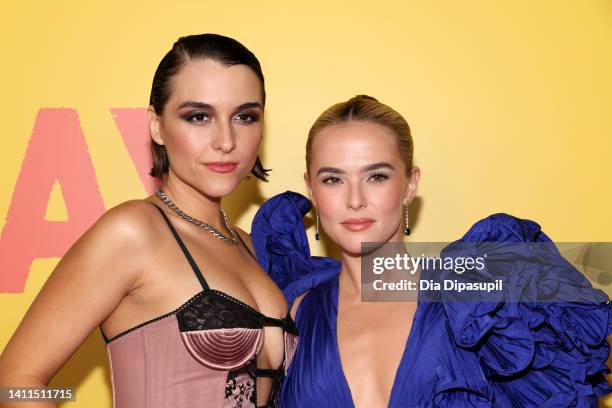 Quinn Shephard and Zoey Deutch attend the "Not Okay" New York Premiere at Angelika Film Center on July 28, 2022 in New York City.