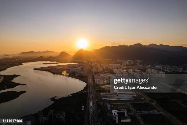 rio de janeiro - sunset at jacarepaguá lagoon - rio de janeiro street stock pictures, royalty-free photos & images