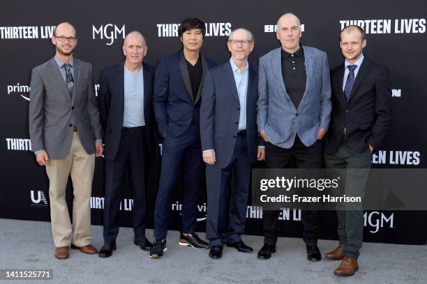 Josh Bratchley, Vernon Unsworth, Thanet Natisri, Ron Howard, Rick Stanton, and Connor Roe attends the premiere of Prime Video's "Thirteen Lives" at...
