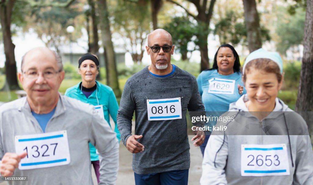 Senior African-American man running in a race
