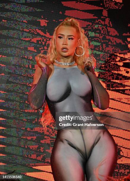 Iggy Azalea performs during the opening night of Pitbull's "Can't Stop Us Now" summer tour at Coastal Credit Union Music Park at Walnut Creek on July...