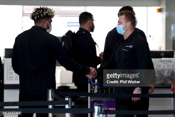 Sam Cane and Hoskins Sotutu of the All Blacks prepare for the New Zealand All Blacks trip to South Africa ahead of The Rugby Championship season, at...