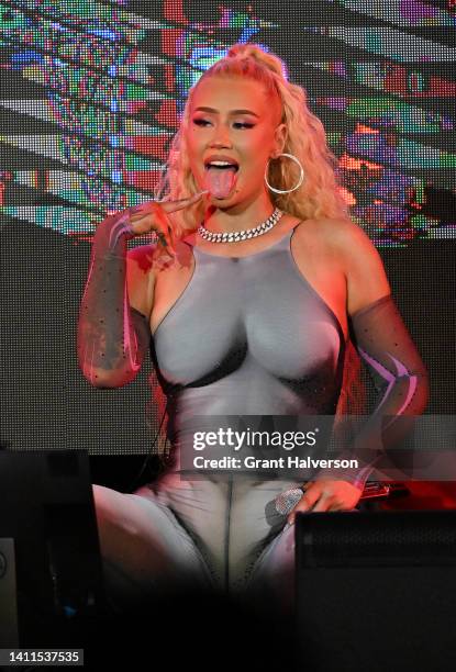 Iggy Azalea performs during the opening night of Pitbull's "Can't Stop Us Now" summer tour at Coastal Credit Union Music Park at Walnut Creek on July...