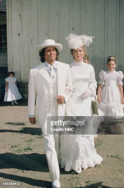 At the End of the Rainbow" Episode 10 -- Aired -- Pictured: Michael Landon as Charles Philip Ingalls, Karen Grassle as Caroline Quiner Holbrook...
