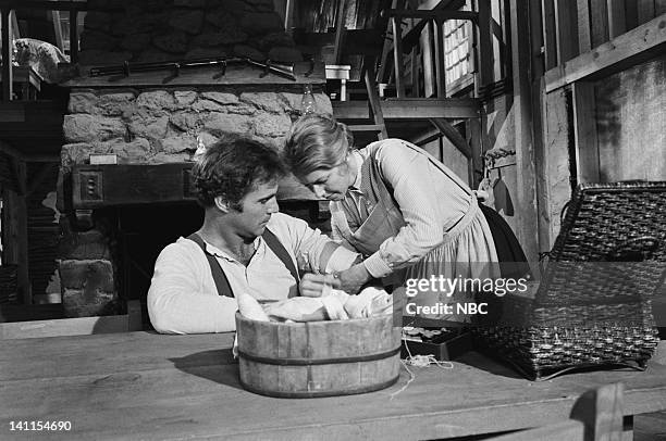 The Handyman" Episode 4 -- Aired -- Pictured: Gil Gerard as Chris Nelson, Karen Grassle as Caroline Quiner Holbrook Ingalls -- Photo by: Bud...