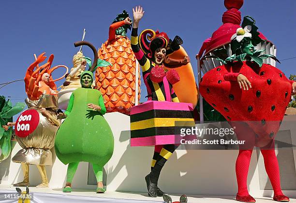 Performers dressed in costumes take part in the Moomba Festival Parade on March 12, 2012 in Melbourne, Australia. The 2012 Moomba Parade is themed...