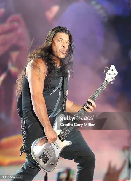 Robert Trujillo of Metallica performs in concert during day 1 of Lollapalooza at Grant Park on July 28, 2022 in Chicago, Illinois.