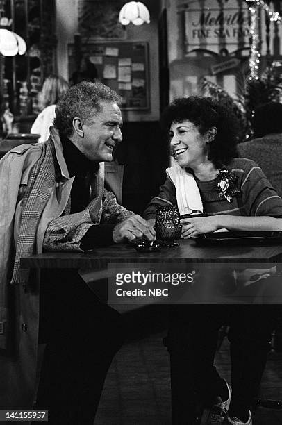 The Spy Who Came in for a Cold One" Episode 12 -- Air Date -- Pictured: Ellis Rabb as Eric Finch, Rhea Perlman as Carla Tortelli-- Photo by: Paul...