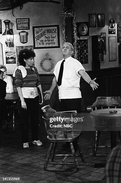 The Spy Who Came in for a Cold One" Episode 12 -- Air Date -- Pictured: Rhea Perlman as Carla Tortelli, Nicholas Colasanto as Ernie 'Coach'...