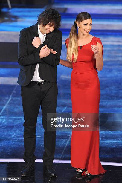 Simone Annicchiarico and Belen Rodriguez attend 'Premio TV 2012' Ceremony Award held at Teatro Ariston on March 11, 2012 in Sanremo, Italy.