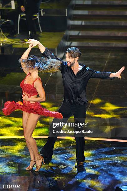 Alex Belli and Samanta Togni attend 'Premio TV 2012' Ceremony Award held at Teatro Ariston on March 11, 2012 in Sanremo, Italy.