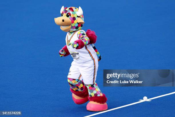 Perry, the Commonwealth Games 2022 Mascot reacts during Women's Hockey - Women's Pool B on day one of the Birmingham 2022 Commonwealth Games at...