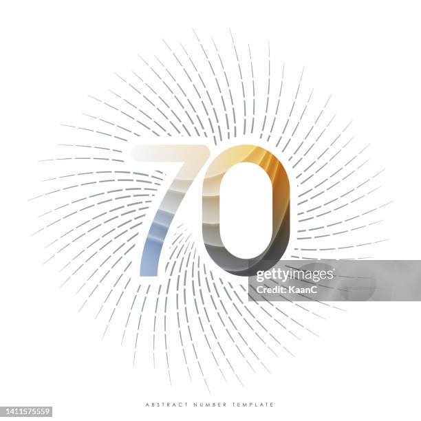 ilustraciones, imágenes clip art, dibujos animados e iconos de stock de número de resumen, plantilla de logotipo de aniversario aislada, número de aniversario, ilustración de stock vectorial de aniversario de sunburst - número 70