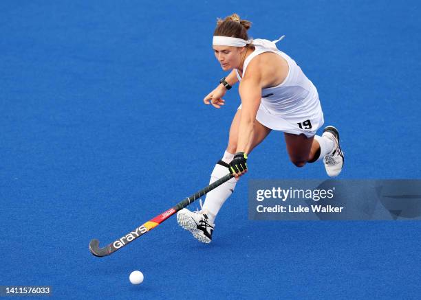 Tessa Jopp of Team New Zealand competes during Women's Hockey - Women's Pool B on day one of the Birmingham 2022 Commonwealth Games at University of...